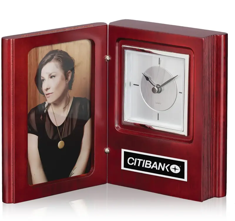 Custom Rosewood Desk Clock with Photo Insert