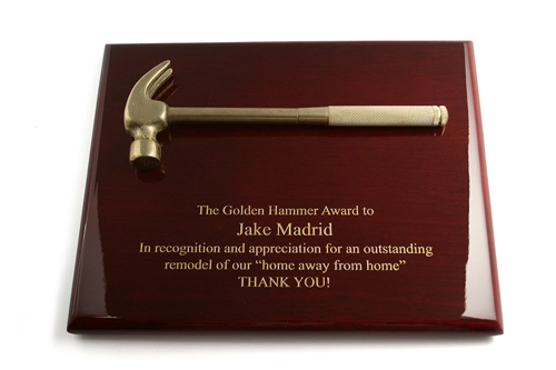 Piano Wood Plaque w/8" Gold Plated Hammer