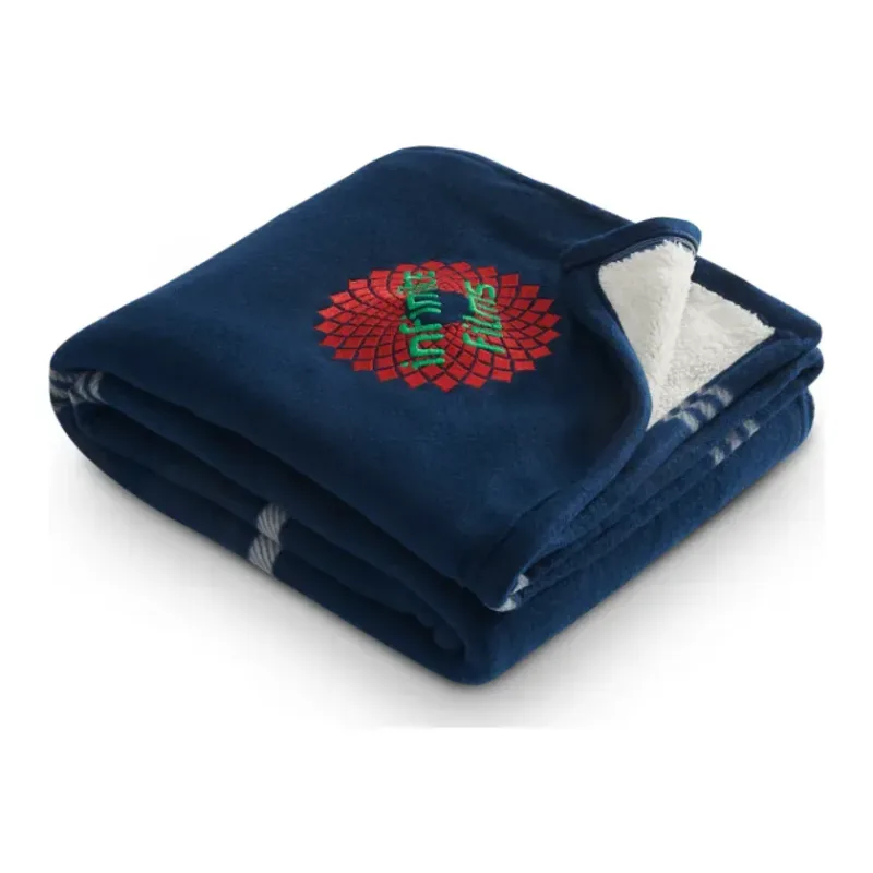 Custom Embroidered Plaid Fleece Sherpa Blanket - 50" x 60" — view 7