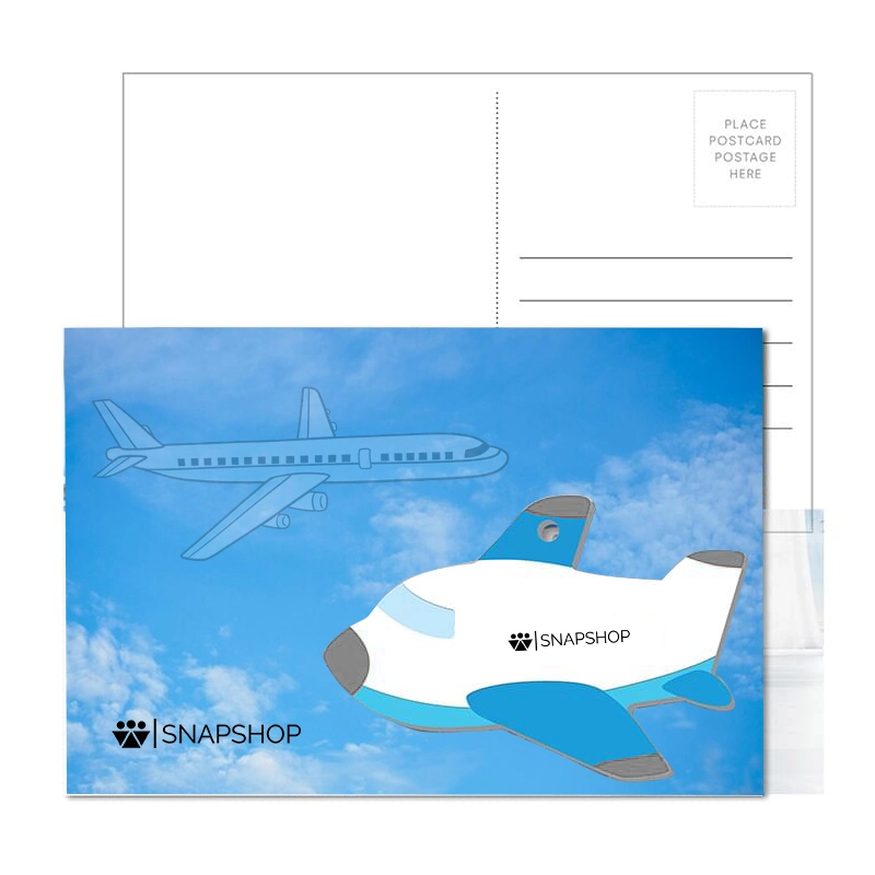 Post Card With Full-Color Blue Plane Luggage Tag