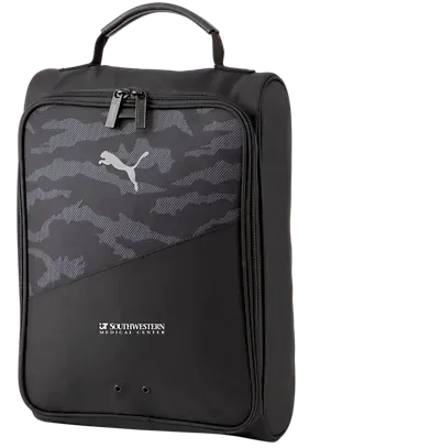 Custom Puma Golf Shoe Bag (Polyester, Reflective Cat Logo, Black Camo, Metal Eyelets, Two Way Zip)