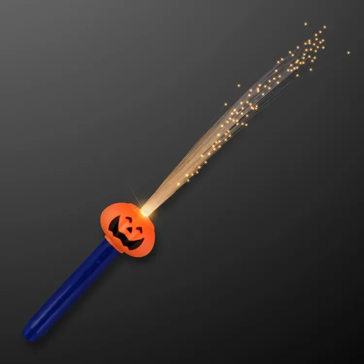 Pumpkin Face LED Wand with Flashing Fiber Optics — view 3