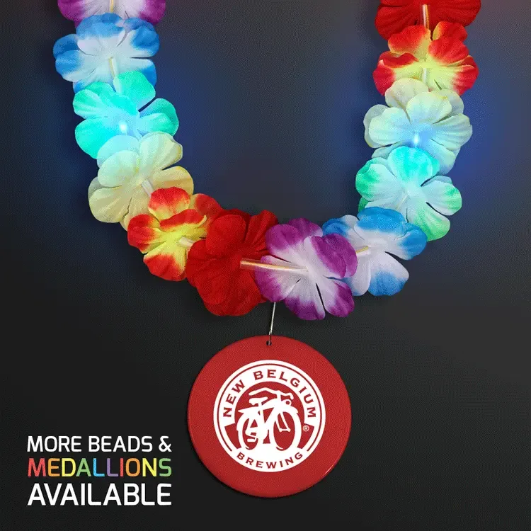 Rainbow Flashing LED Lei with Round Medallion — view 12