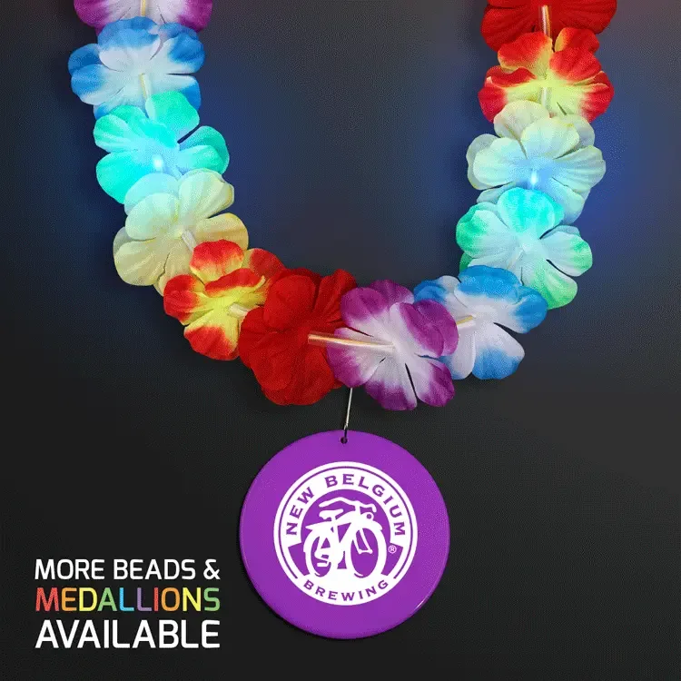 Rainbow Flashing LED Lei with Round Medallion — view 8