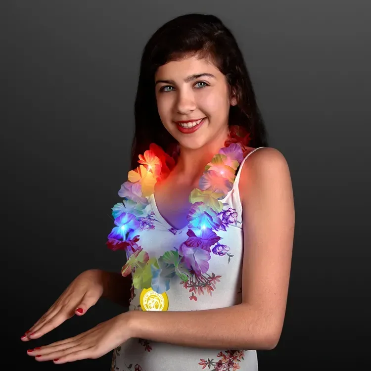 Rainbow Lei LED Flower Necklace with Medallion β view 1