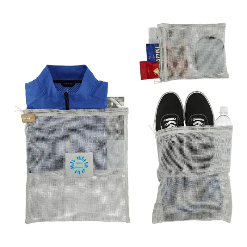 Custom Recycled Cotton Mesh Cinch Pouch Set (3 Piece) — view 4