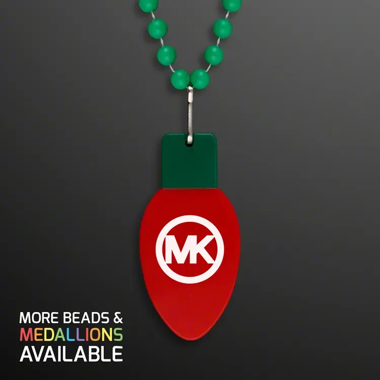 Red Bulb Christmas Medallion on Green Beads  (NON-Light Up)