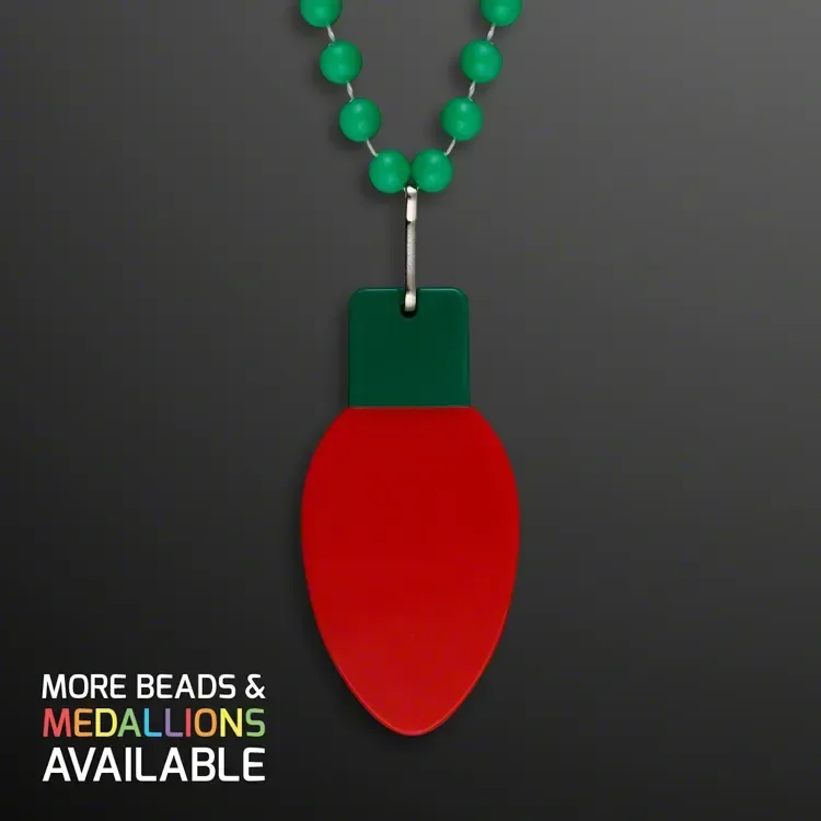 Red Bulb Christmas Medallion on Green Beads  (NON-Light Up) — view 2