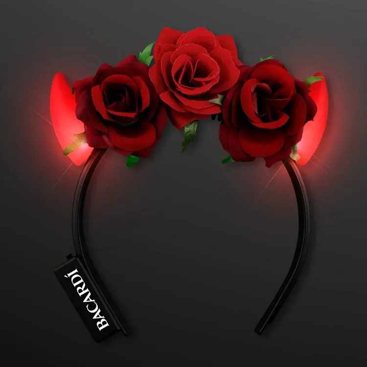 Red Roses LED Devil Horns with Flowers