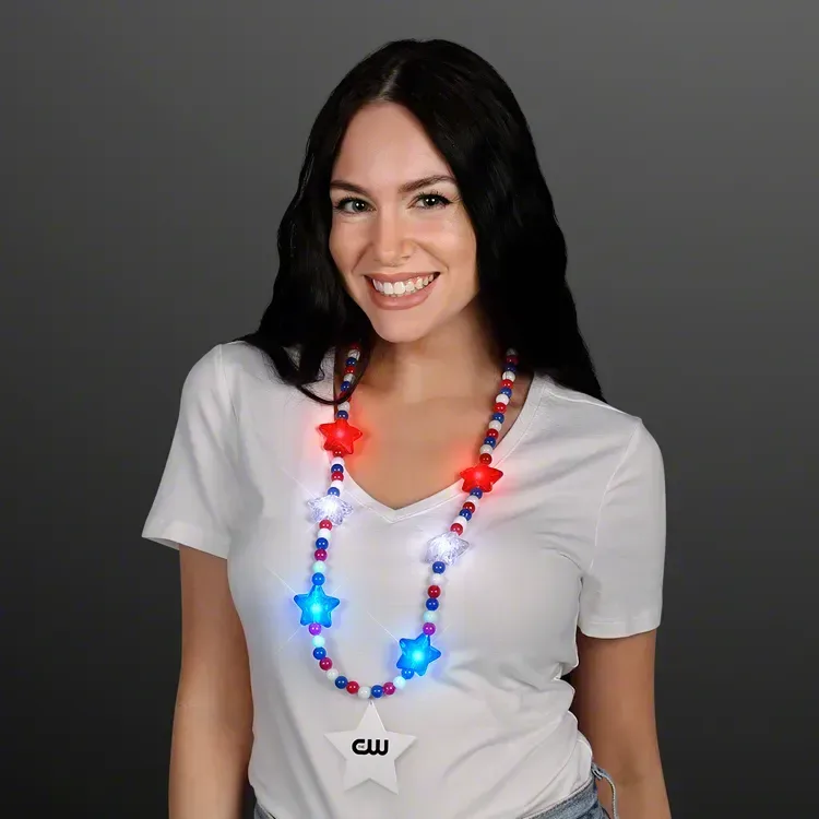 Red White & Blue Light Up Star Beads with Star Medallions — view 2