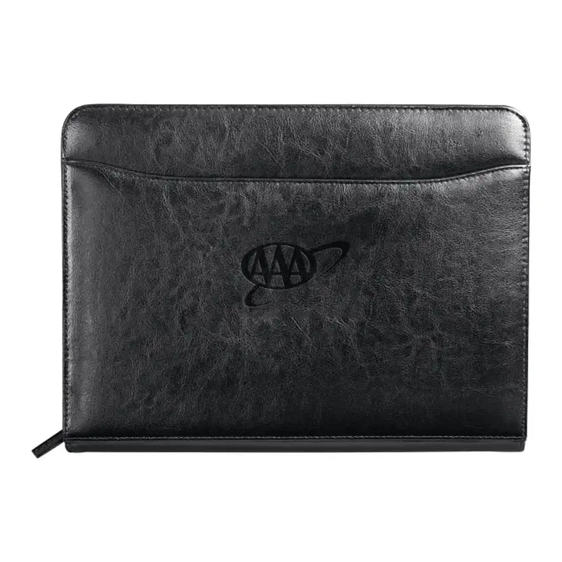 Personalized Italian Style Leather Zippered Padfolio with Organizer