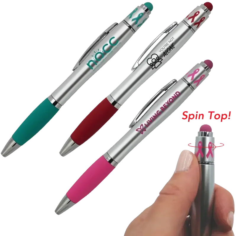 Customizable Ribbon Style Fidget Spin Pen with Stylus