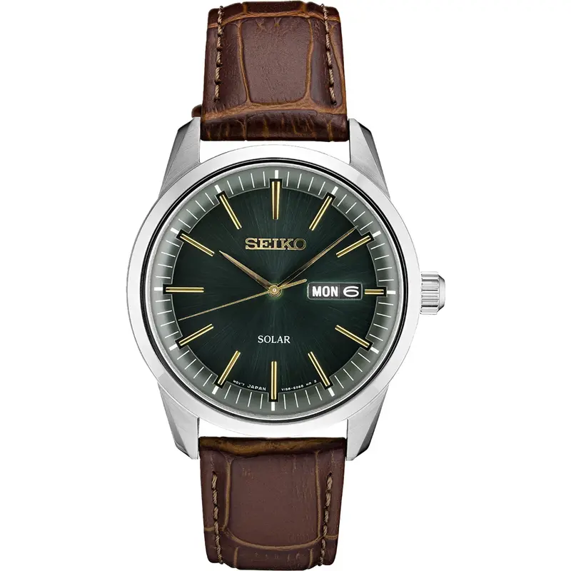 Seiko SNE529 Mens Solar Silver Case Green Dial