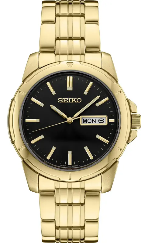 Seiko SUR358 Men's Gold Tone Watch w/Black Round Dial