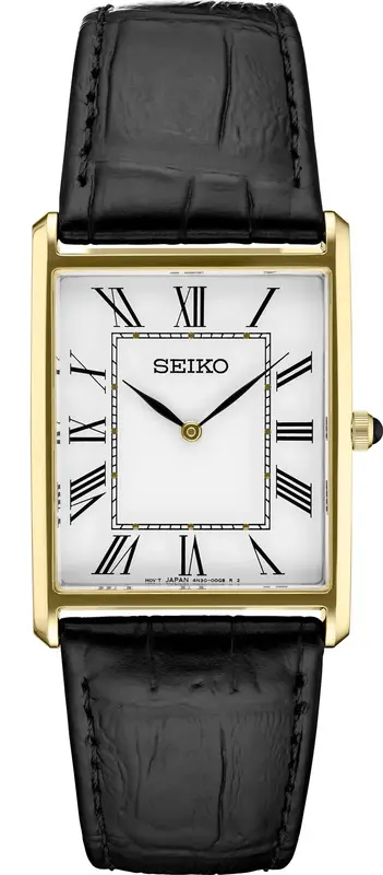 Seiko SWR052 Mens Gold Case White Dial Black Strap