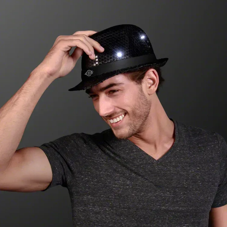 Sequin Black Flashing Fedoras with Black Bands — view 3