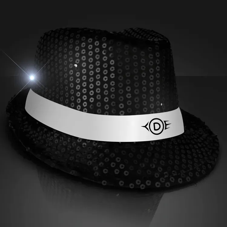 Sequin Black Flashing Fedoras with White Bands