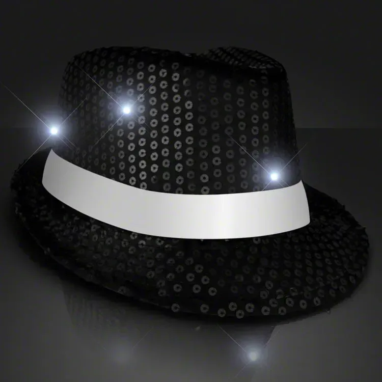 Sequin Black Flashing Fedoras with White Bands — view 3