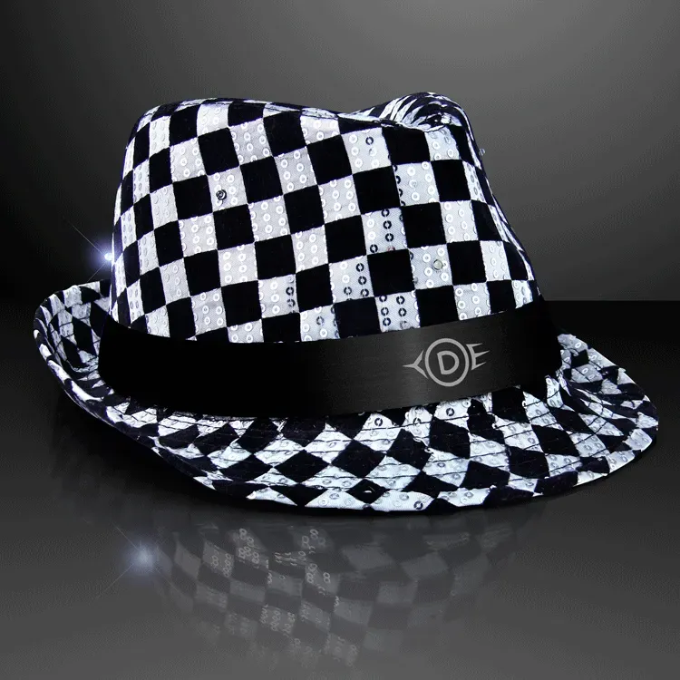 Sequin Checkered Flashing Fedoras with Black Bands