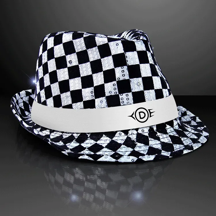 Sequin Checkered Flashing Fedoras with White Bands