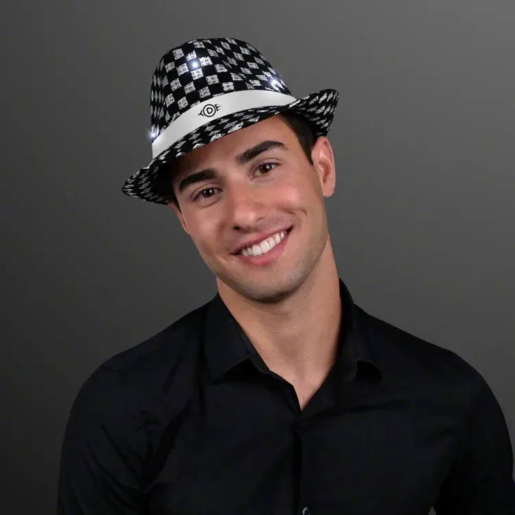 Sequin Checkered Flashing Fedoras with White Bands — view 2