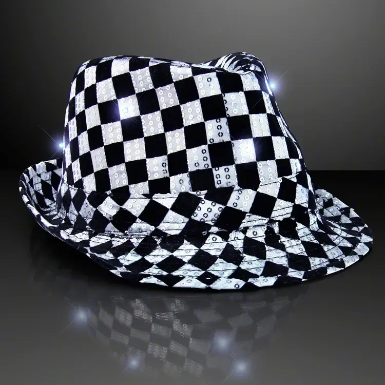 Sequin Checkered Flashing Fedoras with White Bands — view 3