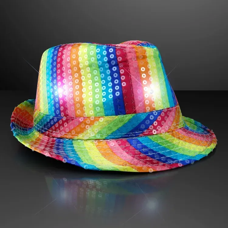 Sequin Rainbow Flashing Fedoras with White Bands — view 2