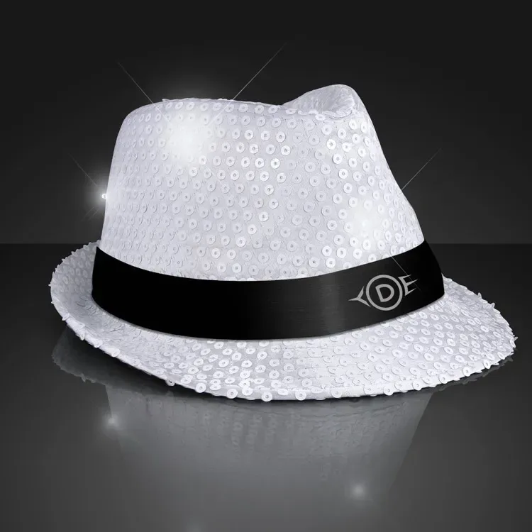Sequin White Flashing Fedoras with Black Bands — view 2