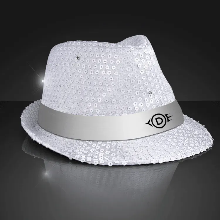 Sequin White Flashing Fedoras with White Bands