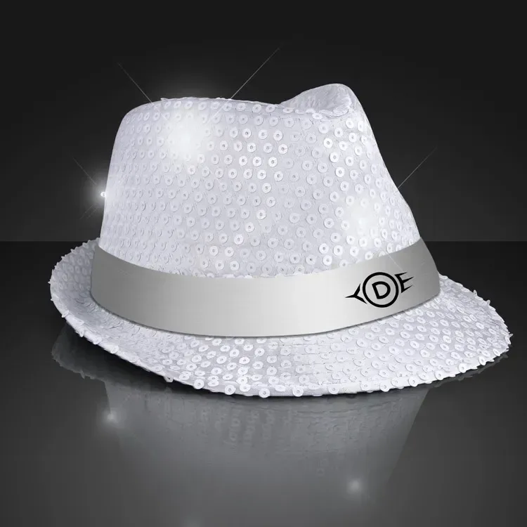 Sequin White Flashing Fedoras with White Bands — view 4