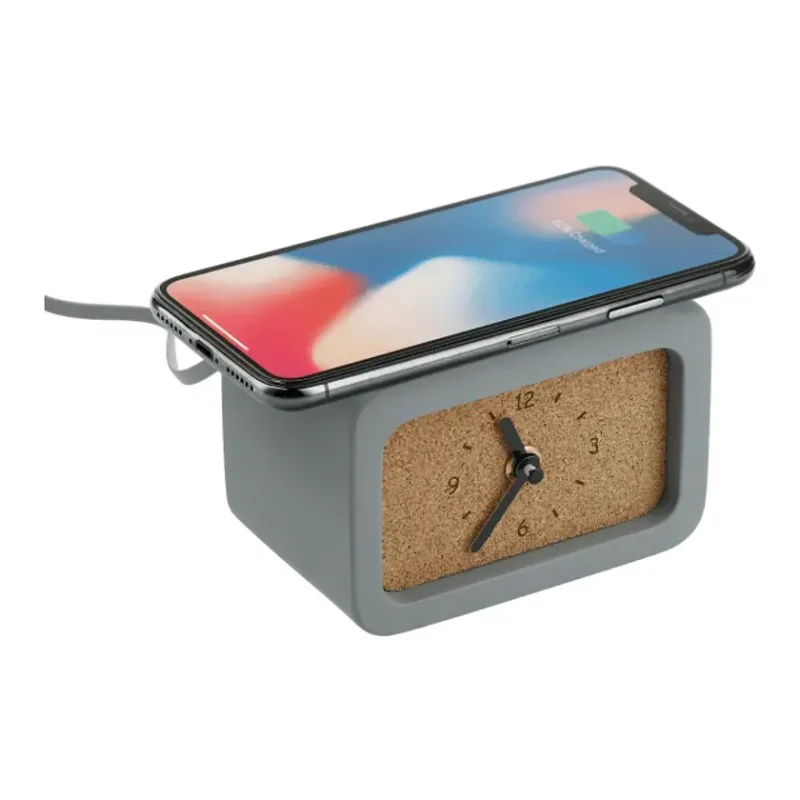 Custom Stone Wireless Charging Desk Clock with Integrated Cable — view 2