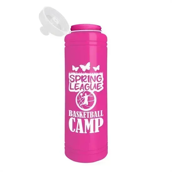 Slim Line - Custom 25 oz. Water Bottle with Logo & Tethered Push Pull Lid