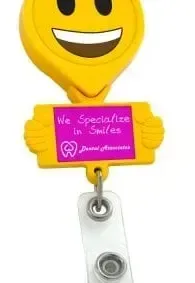 Smiley Hands Retractable Badge Reel (Yellow, White) — view 4
