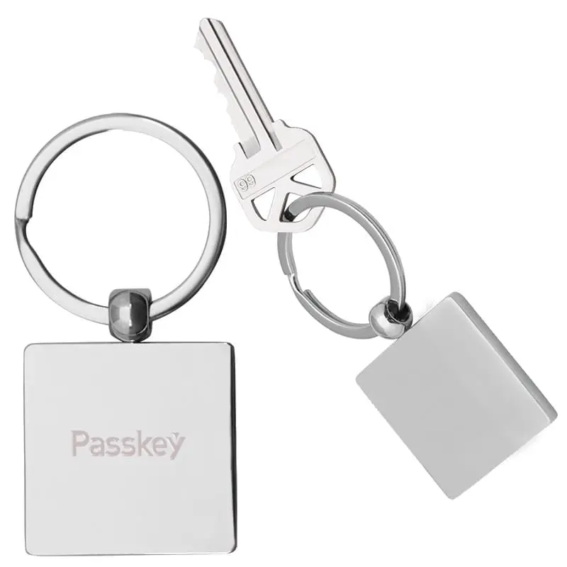 Square Metal Key Chain with Polished Finish & Split Ring Attachment