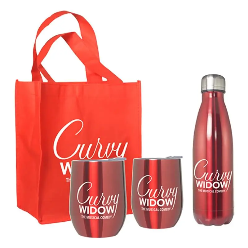Stainless Steel Wine Goblet & Bottle Gift Set with Reusable Tote Bag
