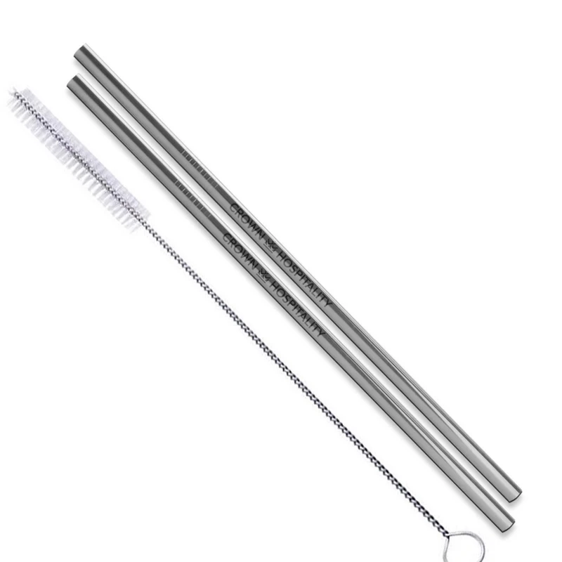 Straight Stainless Steel Straws: Set of 2 in Silver