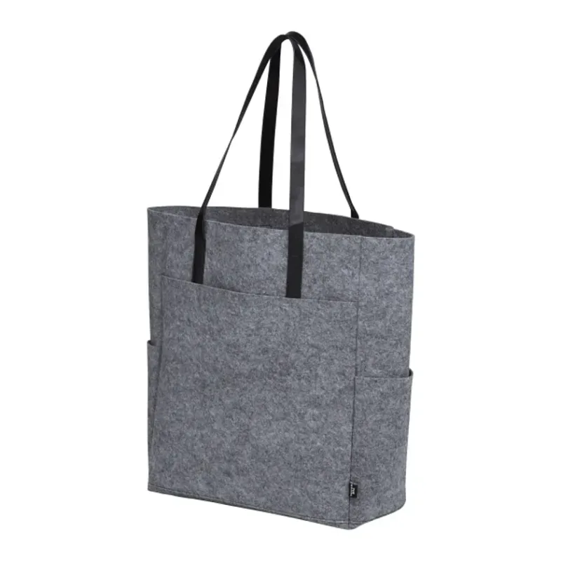 Branded Recycled Felt Meeting Tote with Front Pocket and Side Pockets — view 2