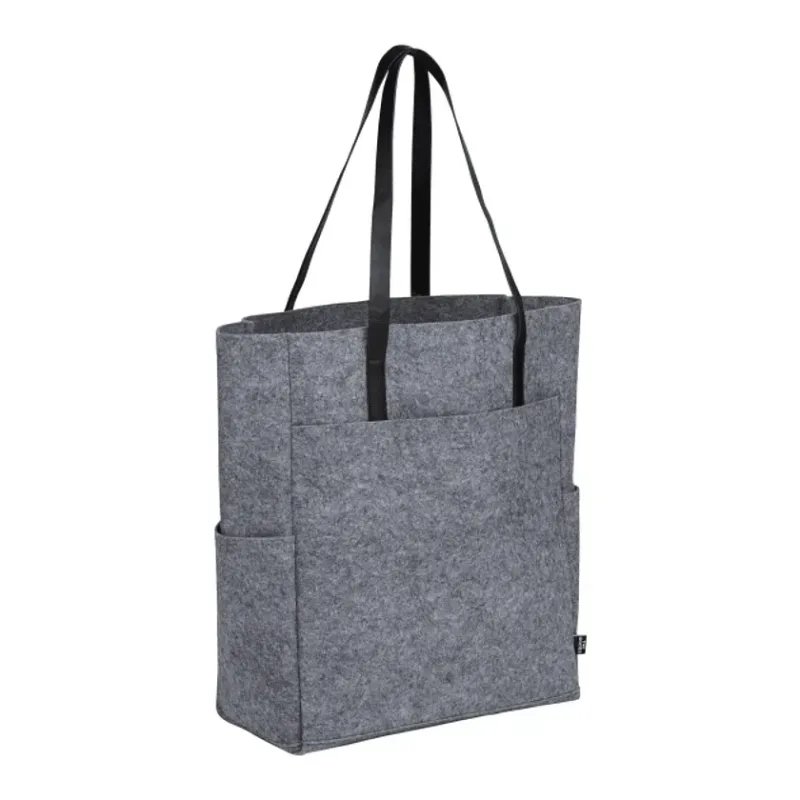 Branded Recycled Felt Meeting Tote with Front Pocket and Side Pockets — view 3