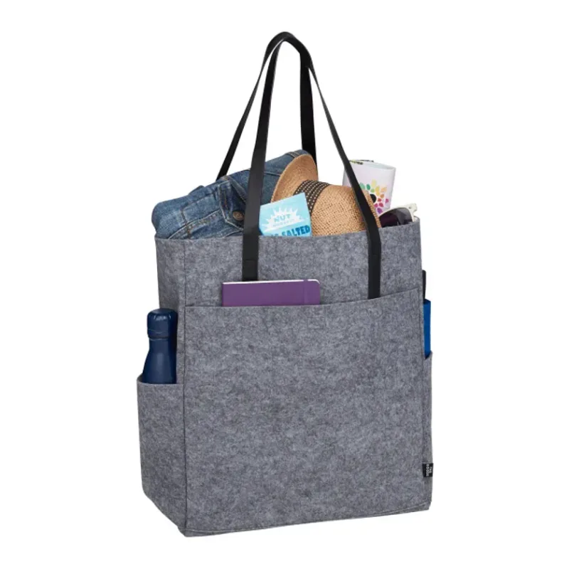Branded Recycled Felt Meeting Tote with Front Pocket and Side Pockets — view 4