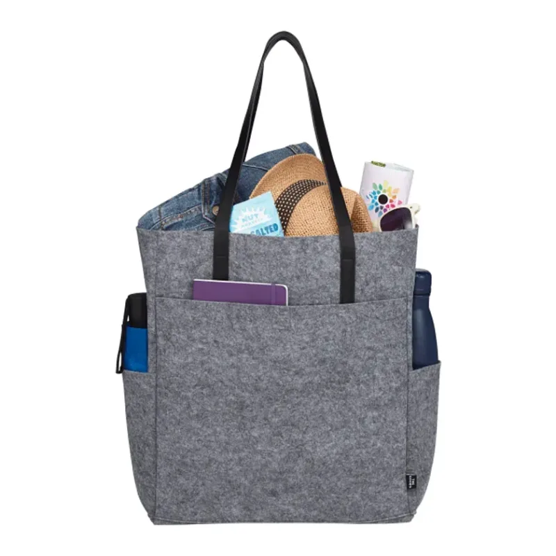 Branded Recycled Felt Meeting Tote with Front Pocket and Side Pockets — view 7