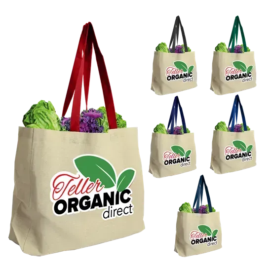 Personalized Natural Canvas Tote with Color Handles - 8 oz.