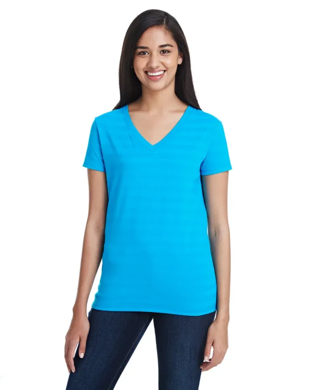Threadfast Apparel Ladies' Invisible Stripe V-Neck T-Shirt — view 14