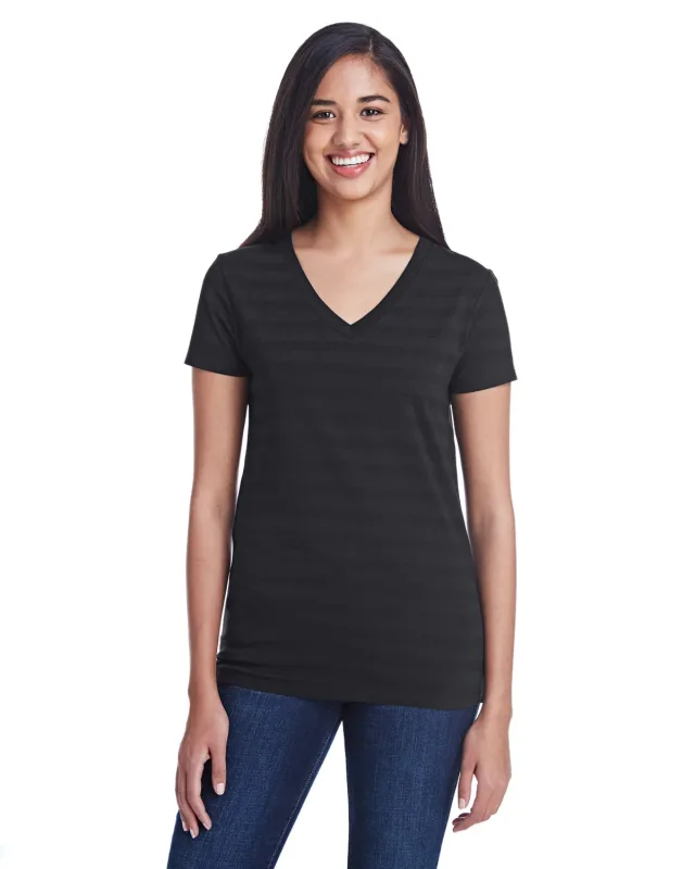 Threadfast Apparel Ladies' Invisible Stripe V-Neck T-Shirt — view 2