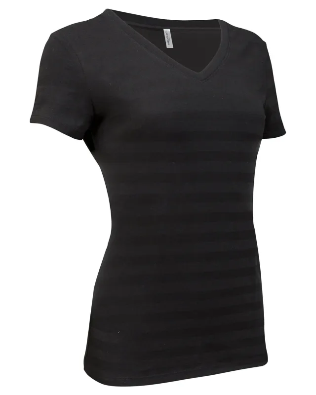 Threadfast Apparel Ladies' Invisible Stripe V-Neck T-Shirt — view 4
