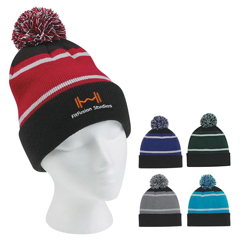 Tri-color Striped Beanie with Cuff