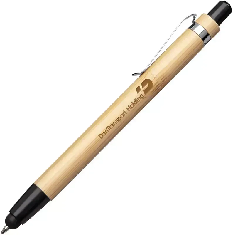 Bamboo Eco Clicker Pen with Stylus for Businesses