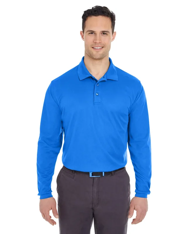 UltraClub Adult Cool & Dry Long-Sleeve Mesh Piqué Polo — view 10