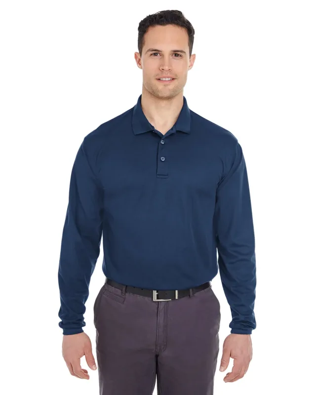 UltraClub Adult Cool & Dry Long-Sleeve Mesh Piqué Polo — view 14