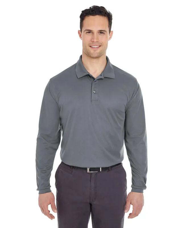 UltraClub Adult Cool & Dry Long-Sleeve Mesh Piqué Polo — view 18