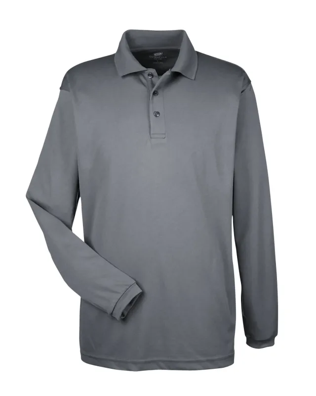 UltraClub Adult Cool & Dry Long-Sleeve Mesh Piqué Polo — view 19